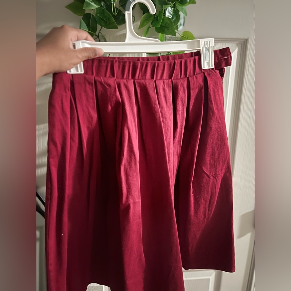 Burgundy Pleated Midi Skirt